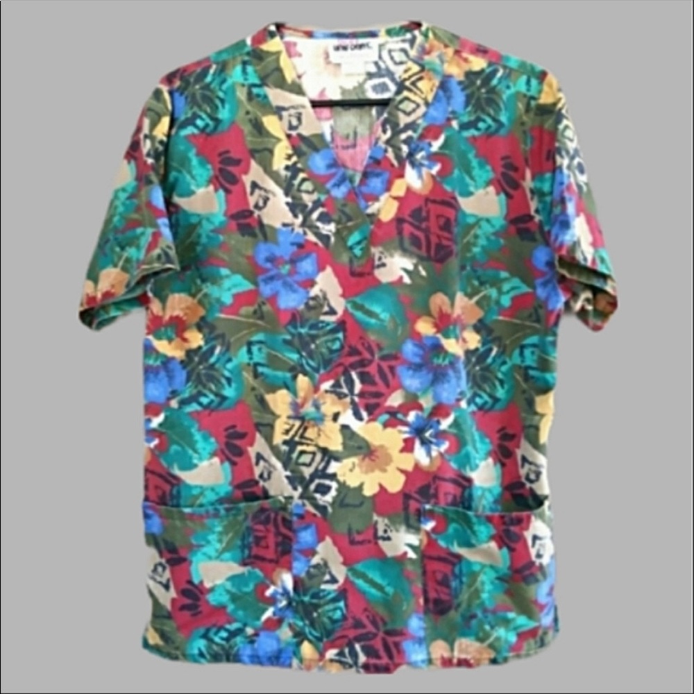 Jasco Uniform Scrub Cute Tropical Floral Print Scrub Top